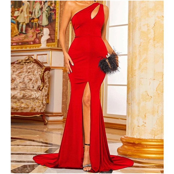 Luxe One Shoulder Mermaid Hem Formal Evening Holiday Dress - Picture 2 of 8